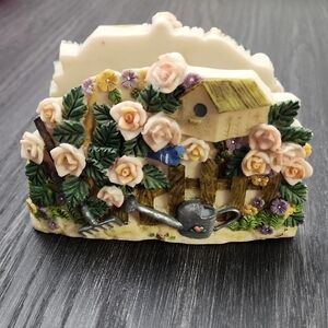 Springtime Floral Garden Scene Resin Napkin Holder